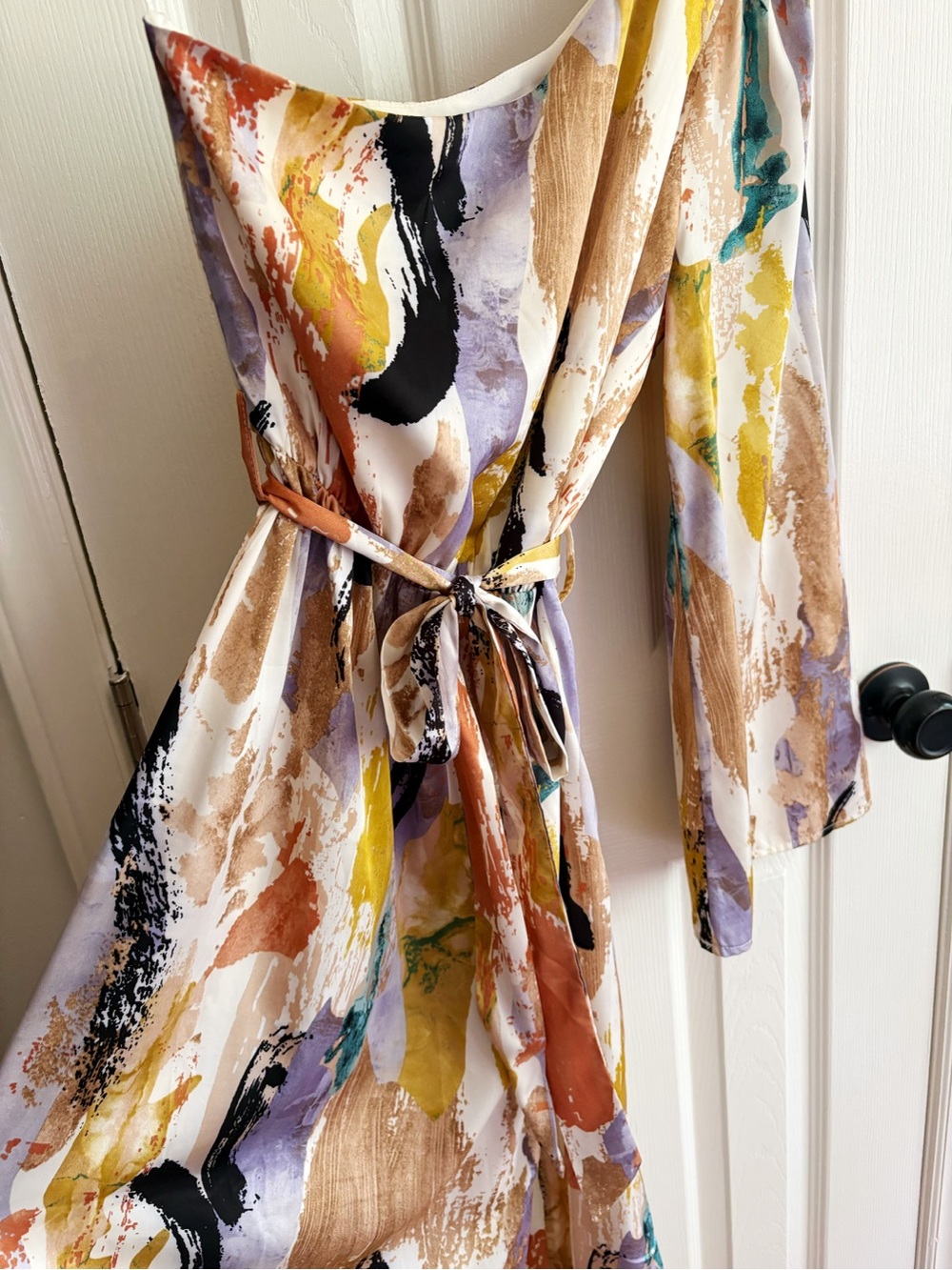 One-Shoulder Abstract Brushstroke Maxi Dress